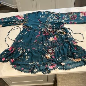 Free People cherry blossom, long sleeve, Boho, mini dress